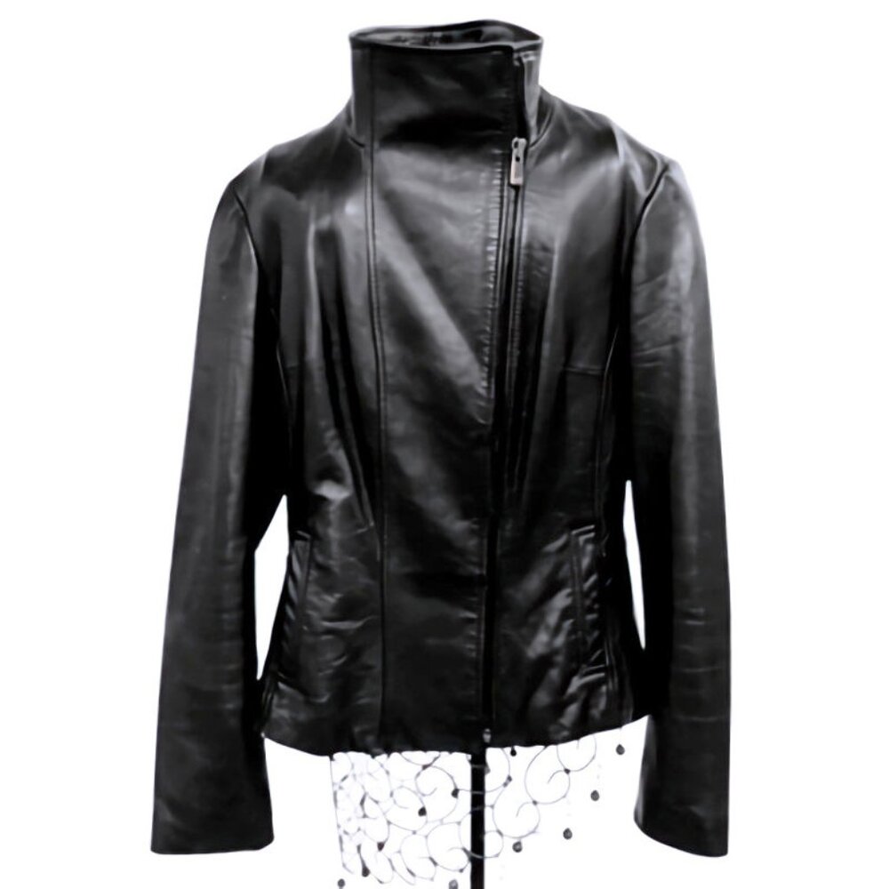 JONES NEW YORK Ladies Black Leather Biker Jacket Size M